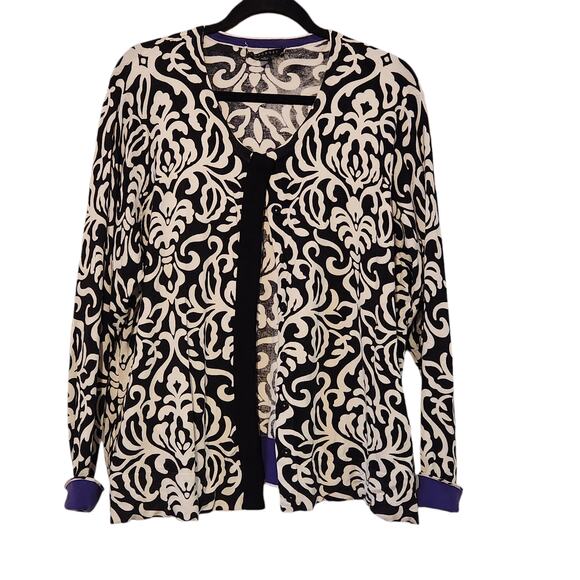 Foxcroft Cardigan Sweater Black & White, Purple Accents Button Front size 1X - Picture 3 of 12